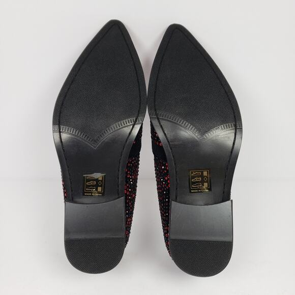 Bolano Desta Mens Size 9 Black Red Fashion Rhinestone Slip On Dress Loafer Shoes